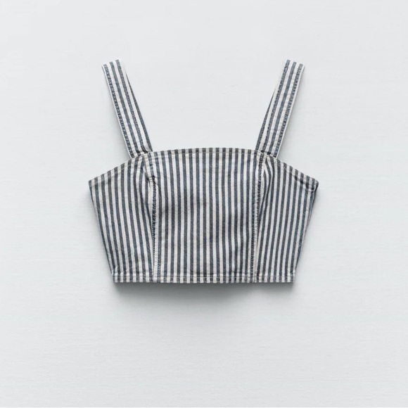 Zara Tops - [Zara] Striped Denim Crop Top